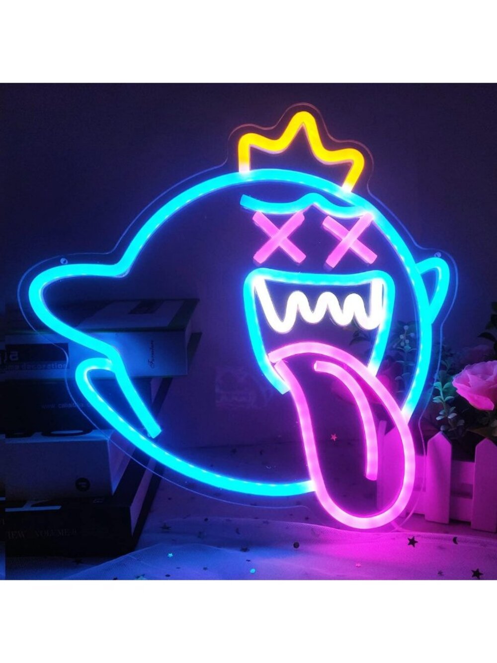Neon Ghost LED Sign with Dimmable Switch | Gaming Room Decor & Halloween Gift